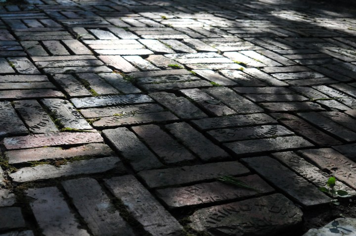 Purington bricks in the barn ruins at Fallen Tree Farm