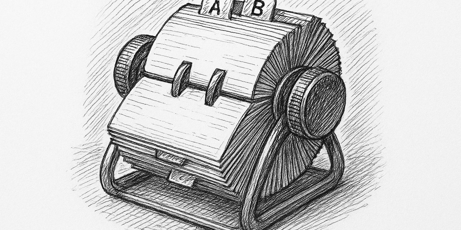 pen-and-ink-style rendering of a rolodex