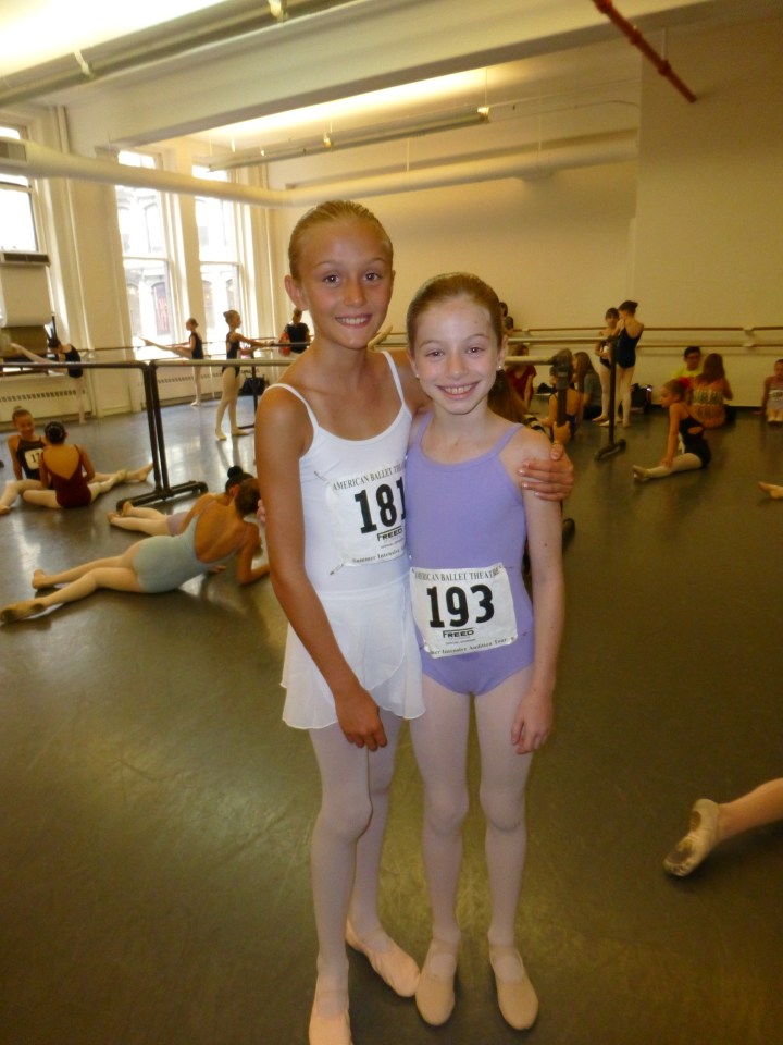 Two young dancers in their placement class on the first morning of YDSW at ABT