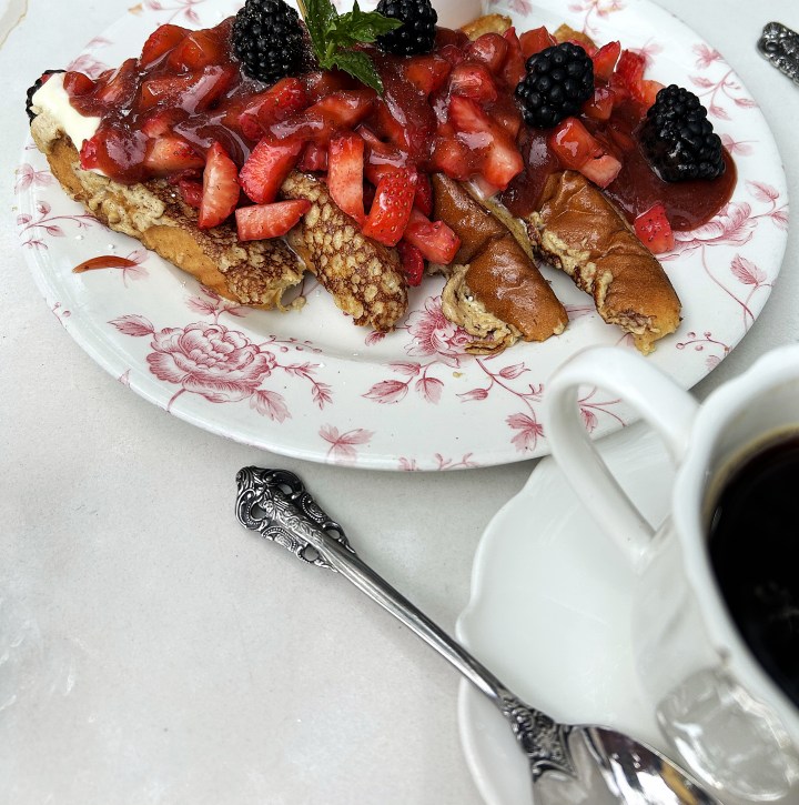 Crepas Culichi French toast with an embarrassment of fruit